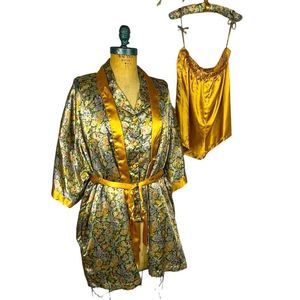 Contessa Di Roma Sleep Set Liquid Satin Lingerie Robe Tank Shorts Hang…